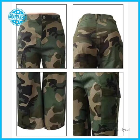 Oversized Camo Cargo Jogger Sweatpants High Waisted Stretch Fabric Workout - Picture 6 of 7
